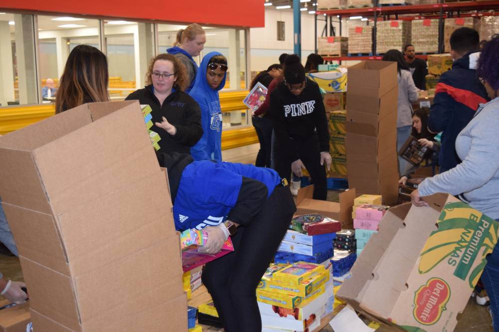 Photo of students during service project at food bank